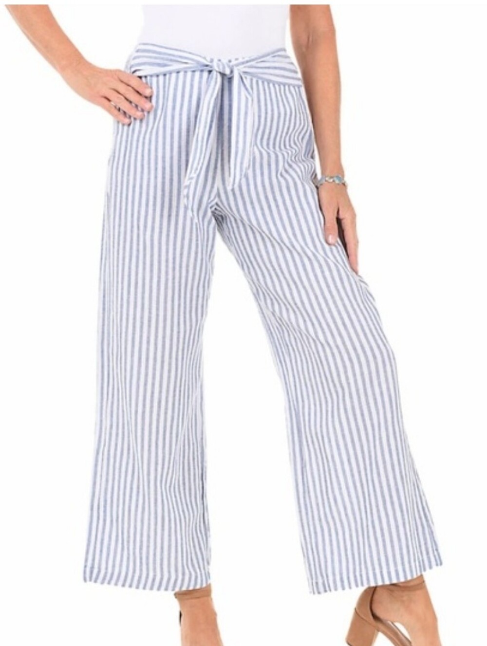 Beachlunchlounge blue and white striped wide leg cropped  Pants Sz Large